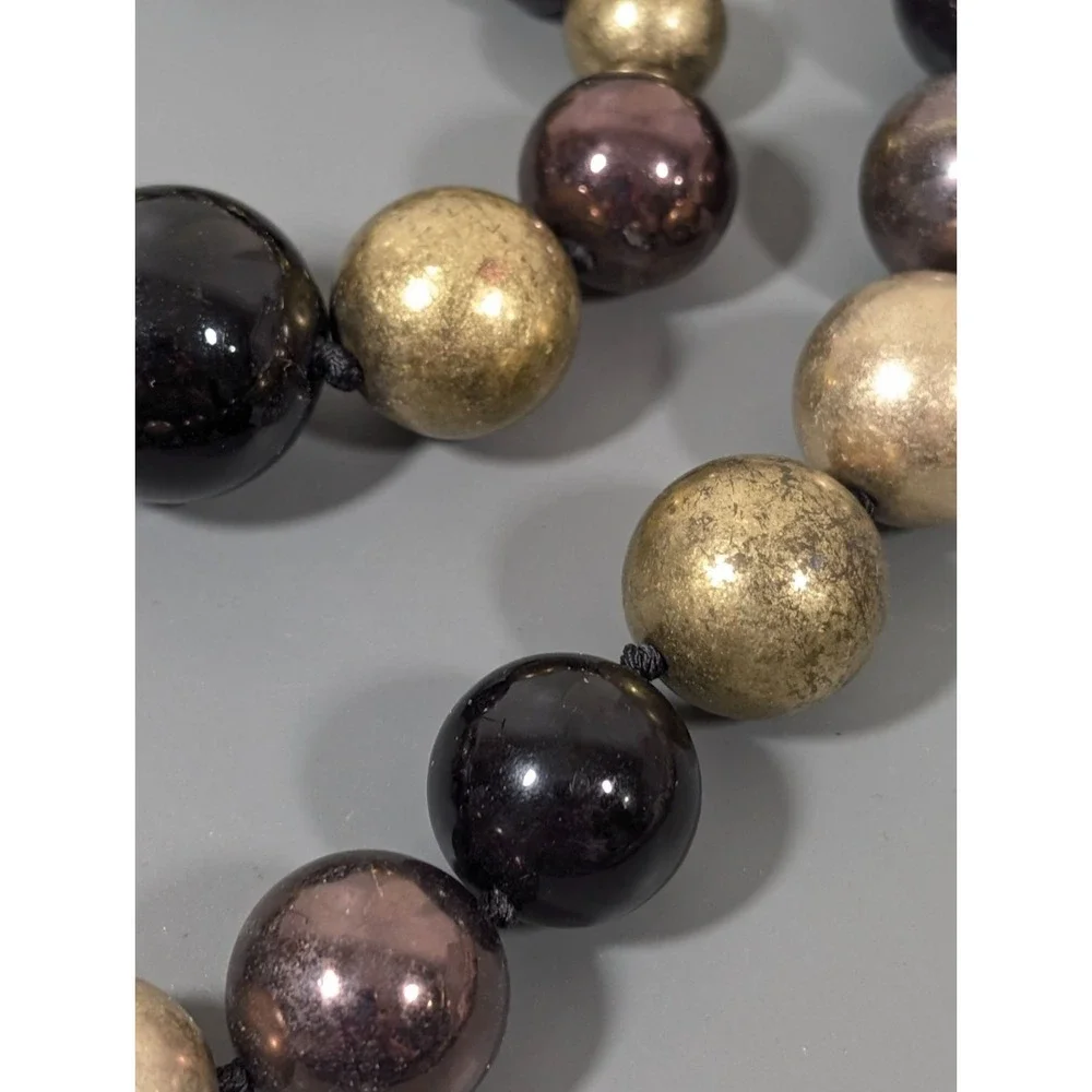 Bronze‎ Tone Black Bead Chunky Magnetic Clasp Rhinestone Necklace Bracelet Set